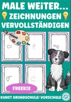 Vorschau - Arbeitsblätter - Male weiter Zeichnungen vervollständigen Hundeklasse Kunst - Deckblatt