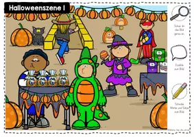 Vorschau - Arbeitsblätter - Halloweenszenen - Mini-Wimmelbilder zum Lesen und Erzählen - Seite 1