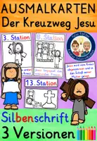 Vorschau - Arbeitsblätter - Kreuzweg Jesu Ausmalbilder Silbenschrift Religion Klasse 1 - Deckblatt