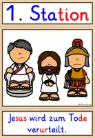 Vorschau - Fördermaterial/Inklusion - Kreuzweg Jesu Bildkarten Silbenschrift Religion Klasse 1 - Seite 1