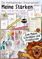 Vorschau - Arbeitsblätter - Kreativprojekt: Meine Stärken / Löwe + Bonus: 200 Stärkenliste - Deckblatt