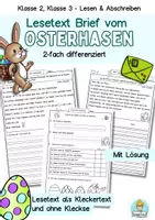 Vorschau - Arbeitsblätter - Ostern Klasse 2, 3, Brief vom Osterhasen, Lesetext, Abschreibtext, Rechtschreibung, Groß- und Kleinschreibung - Deckblatt