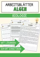 Vorschau - Arbeitsblätter - Algen Biologie Arbeitsblätter mit Lösungen Lesetext - Deckblatt