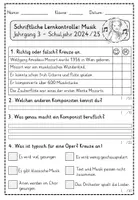 Vorschau - Test - Lernkontrolle: Die Zauberflöte von Wolfgang Amadeus Mozart (bearbeitbar) - Seite 1