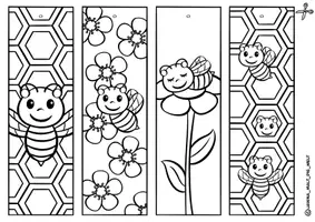 Vorschau - Stationenlernen - Bastelvorlage "Bienen-Lesezeichen" Ausmalbilder und farbig - Seite 1