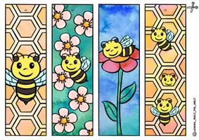 Vorschau - Stationenlernen - Bastelvorlage "Bienen-Lesezeichen" Ausmalbilder und farbig - Seite 2