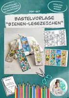 Vorschau - Stationenlernen - Bastelvorlage "Bienen-Lesezeichen" Ausmalbilder und farbig - Deckblatt