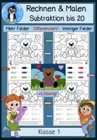 Vorschau - Arbeitsblätter - Rechnen & Malen – Subtraktion bis 20 🎨 🔢 Rechenmalblätter ZR 20, 1. Klasse - Deckblatt