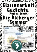 Vorschau - Arbeitsblätter - Klassenarbeit+EWH - Gedicht - Ilse Kleberger - Sommer - Klasse 5/6 - Deckblatt