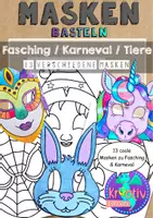 Vorschau - Mal- und Bastelvorlagen - MASKEN BASTELN Karneval Fasching Halloween Theater - Sparpaket #huhuhalloween - Seite 1