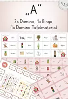 Vorschau - Unterrichtsreihen - Freiarbeit Buchstabe A: 3x Domino, 1x Bingo, 1x Domino Tafelmaterial, differenziert, mit Selbstkontrolle - Deckblatt