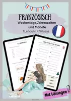 Vorschau - Arbeitsblätter - Französisch 7.Klasse Gymnasium Wochentage,Jahreszeiten und Monate 🗓️🇫🇷(MIT LÖSUNGEN!) - Deckblatt