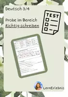 Vorschau - Arbeitsblätter - Deutschprobe im Bereich "Richtig schreiben" (Rechtschreibung) sowie Grammatik (Sprache untersuchen) - Deckblatt