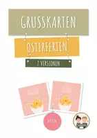 Vorschau - Bildkarten - Grußkarten zu Ostern – 2 Vorlagen mit Osterkükenmotiv – Frühling basteln Grundschule Klasse 1–4 - Deckblatt