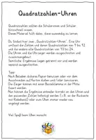Vorschau - Mal- und Bastelvorlagen - Quadratzahlen-Uhren Quadratzahlen square numbers 5. Klasse - Seite 1
