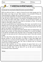 Vorschau - Arbeitsblätter - Farbenwahrnehmung Biologie Arbeitsblätter mit Lösungen Lesetext - Seite 1