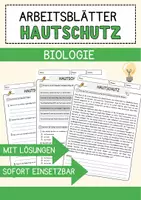 Vorschau - Arbeitsblätter - Hautschutz Biologie Arbeitsblätter mit Lösungen Lesetext - Deckblatt