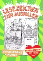 Vorschau - Arbeitsblätter - Lesezeichen Piratenschiff Buchzeichen Piraten Kunst basteln Ausmalbilder - Deckblatt