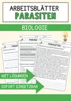 Vorschau - Arbeitsblätter - Parasiten Biologie Arbeitsblätter mit Lösungen Lesetext - Deckblatt