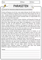 Vorschau - Arbeitsblätter - Parasiten Biologie Arbeitsblätter mit Lösungen Lesetext - Seite 1