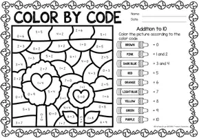 Vorschau - Arbeitsblätter - Color by Code number - Addition to 10 (Earth Day) | April - Seite 1