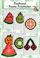 Vorschau - Mal- und Bastelvorlagen - Pixelkunst Freche Früchtchen, Kunst Grundschule - Deckblatt