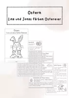 Vorschau - Stationenlernen - Ostern: Lina und Jonas färben Ostereier (Arbeitsheft) - Deckblatt