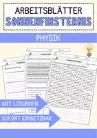 Vorschau - Arbeitsblätter - Sonnenfinsternis Physik Arbeitsblätter mit Lösungen Naturwissenschaft Lesetext - Deckblatt