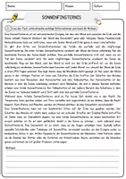 Vorschau - Arbeitsblätter - Sonnenfinsternis Physik Arbeitsblätter mit Lösungen Naturwissenschaft Lesetext - Seite 1