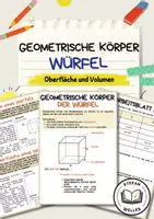 Vorschau - Arbeitsblätter - Würfel - Eigenschaften, Volumen und Oberfläche - Deckblatt