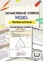 Vorschau - Arbeitsblätter - Kegel - Eigenschaften, Volumen und Oberfläche - Deckblatt