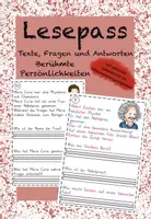 Vorschau - Arbeitsblätter - Lesepass Texte, Fragen und Antworten Berühmte Persönlichkeiten Textebene - Deckblatt