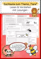 Vorschau - Arbeitsblätter - Sachtexte/Lesetexte zum Thema "Tiere" zur Förderung der Lesekompetenz Klasse 3 - Deckblatt