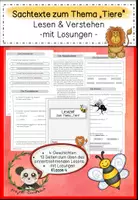 Vorschau - Arbeitsblätter - Sachtexte/Lesetexte zum Thema "Tiere" zur Förderung der Lesekompetenz Klasse 4 - Deckblatt