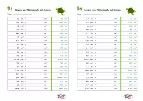 Vorschau - Arbeitsblätter - Mini-Klapptests Längen-, Flächen-, Raum- und Hohlmaße II (mit Komma) - Seite 1