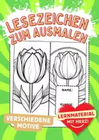 Vorschau - Mal- und Bastelvorlagen - Lesezeichen Tulpen Buchzeichen Blumen basteln Ausmalbilder - Deckblatt