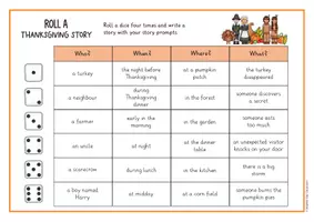 Προεπισκόπηση - Φύλλα εργασίας - Roll a Thanksgiving Story - δημιουργική γραφή (Αγγλικά) - Σελίδα 1