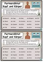 Vorschau - Aufgabenkarten - Partnerdiktat "Kopf und Körper" DaZ / DaF / Deutsch - Seite 1
