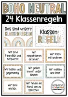 Vorschau - Poster - Klassenregeln Boho Neutral | Klassenzimmer Deko | Verhaltensregeln | Regenbogen - Deckblatt