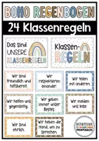 Vorschau - Poster - Klassenregeln Boho Regenbogen | Klassenzimmer Deko | Verhaltensregeln - Deckblatt