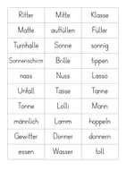 Vorschau - Arbeitsblätter - Doppelkonsonanten Wortkarten zum Ziehen Wörter Liste - Deckblatt
