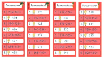 Vorschau - Aufgabenkarten - Partnerrechnen Addition/Subtraktion ZR1000 mit Übergang - Seite 1
