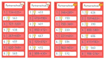 Vorschau - Aufgabenkarten - Partnerrechnen Addition/Subtraktion ZR1000 mit Übergang - Seite 2
