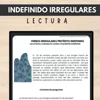 Vista previa - Hojas de trabajo - PRETÉRITO INDEFINIDO LECTURA VERBOS IRREGULARES IRREGULAR VERBS PRETERITE READING WORKSHEET - Portada