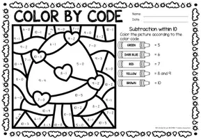Προεπισκόπηση - Φύλλα εργασίας - Color by code - Subtraction within 10 (Earth Day) | April Απρίλιος Αφαίρεση Μαθηματικά Αγγλικά - Σελίδα 2