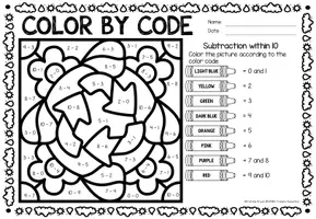 Προεπισκόπηση - Φύλλα εργασίας - Color by code - Subtraction within 10 (Earth Day) | April Απρίλιος Αφαίρεση Μαθηματικά Αγγλικά - Σελίδα 3