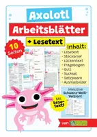 Vorschau - Arbeitsblätter - Axolotl Sparpaket / Materialpaket - mit Lesetext, Steckbrief, Lückentext, Suchsel, Satzpaare, Quiz und Ausmalbildern - Deckblatt