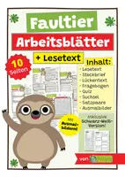 Vorschau - Arbeitsblätter - Faultier Sparpaket / Materialpaket - mit Lesetext, Steckbrief, Lückentext, Suchsel, Satzpaare, Quiz und Ausmalbildern - Deckblatt
