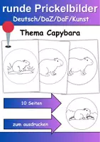 Vorschau - Mal- und Bastelvorlagen - runde Prickelbilder / Fensterbilder Thema Capybaras - Grundschule - Bastelvorlagen - Deckblatt