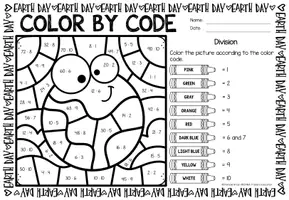 Vorschau - Arbeitsblätter - Color by Code number - Division (Earth Day) | April - Seite 1